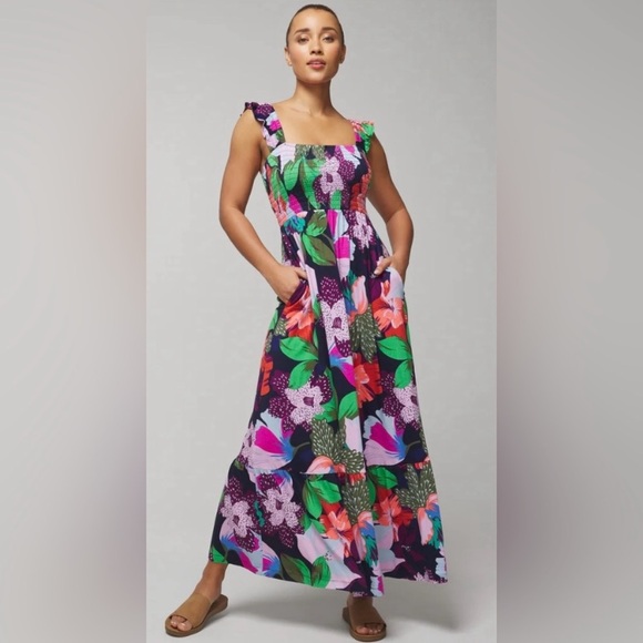 Soma Dresses & Skirts - Soma Tropical Floral Flutter Sleeve Maxi Dress - Size M
